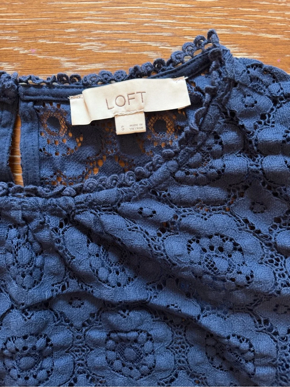 LOFT Navy Floral Lace Short-Sleeve Blouse